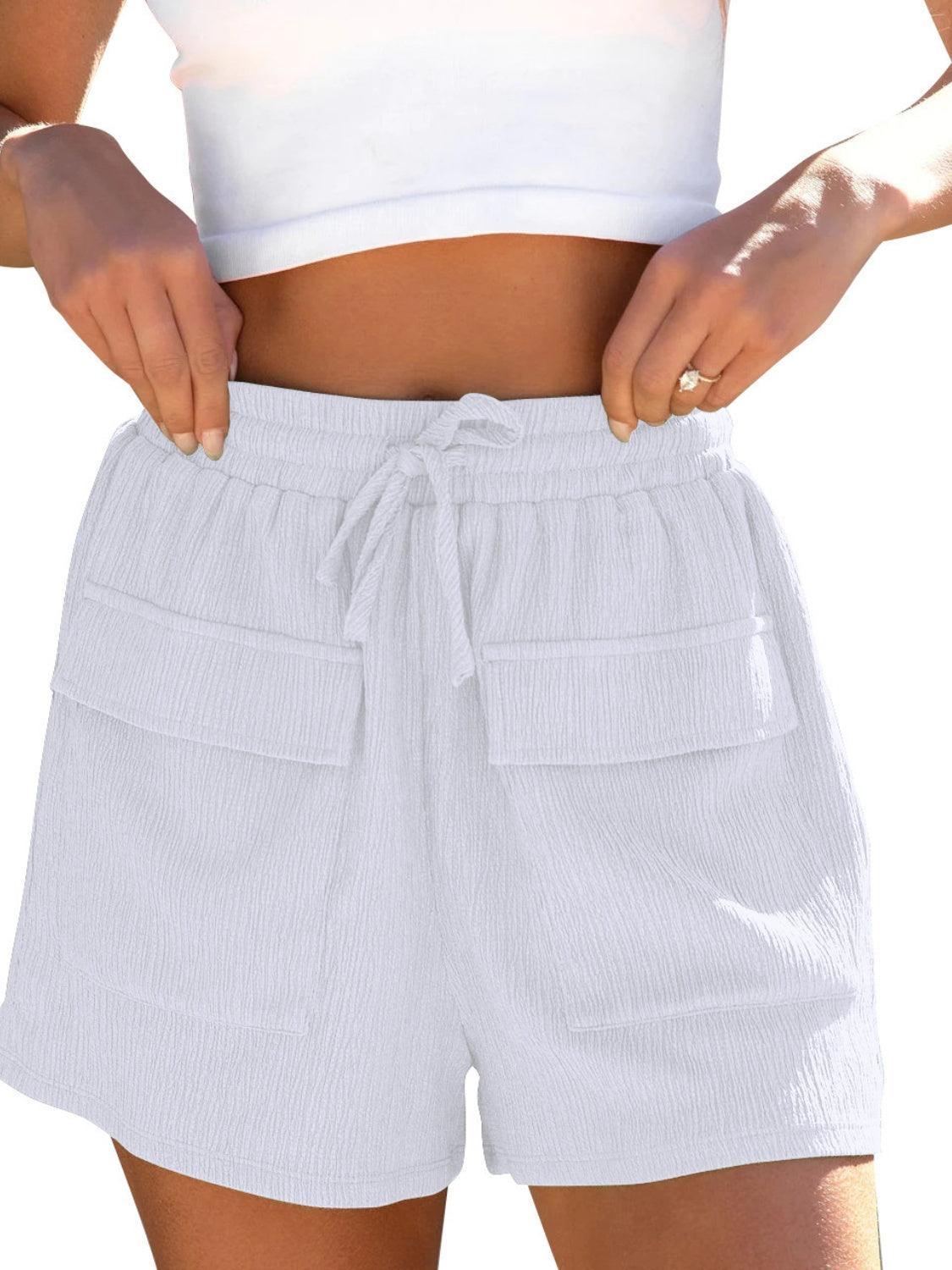 Drawstring High Waist Shorts with Pockets - Trendy by Luna