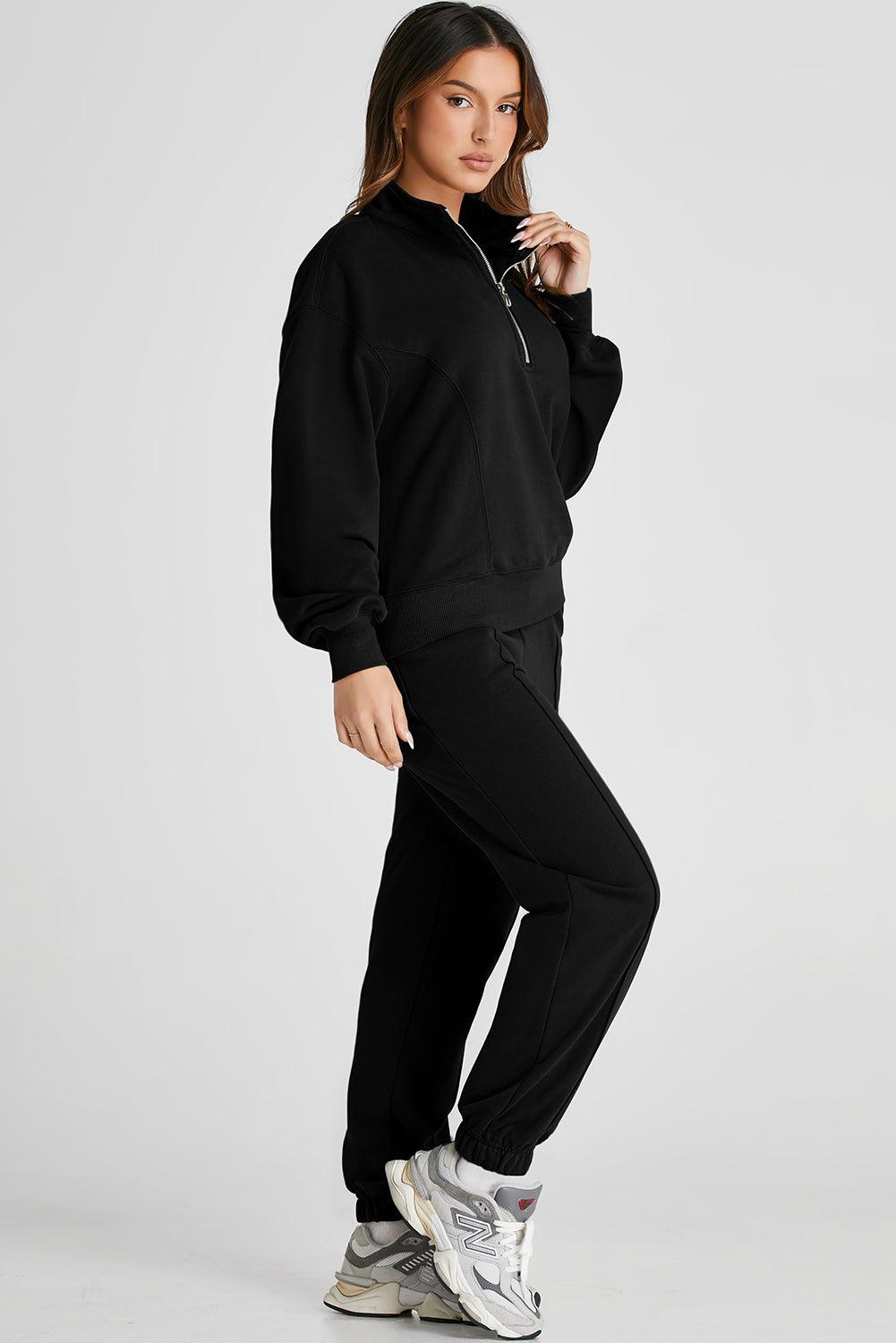 Half Zip Long Sleeve Top and Joggers Active Set - Trendy by Luna