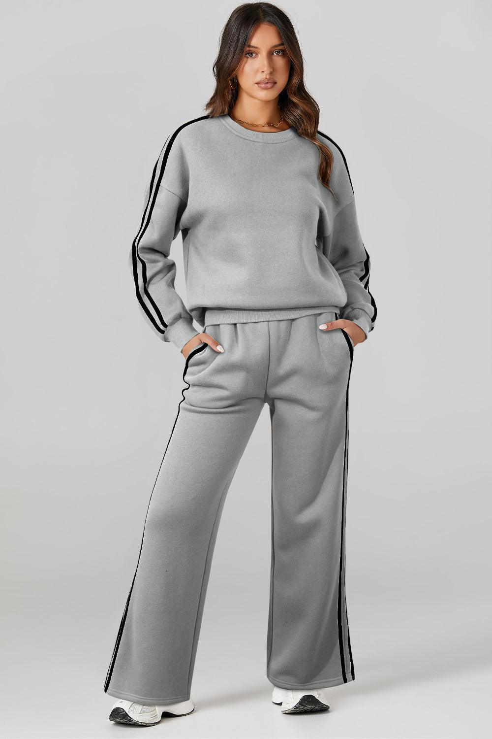 Round Neck Long Sleeve Top and Pants Active Set - Trendy by Luna