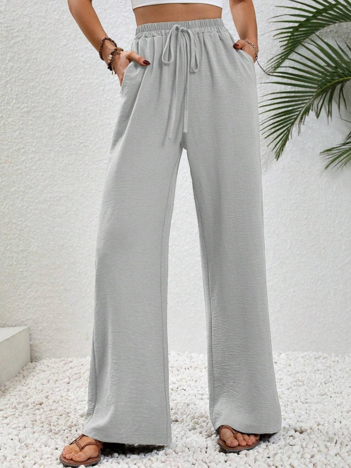 Wide Leg Drawstring Pants - Trendy by Luna