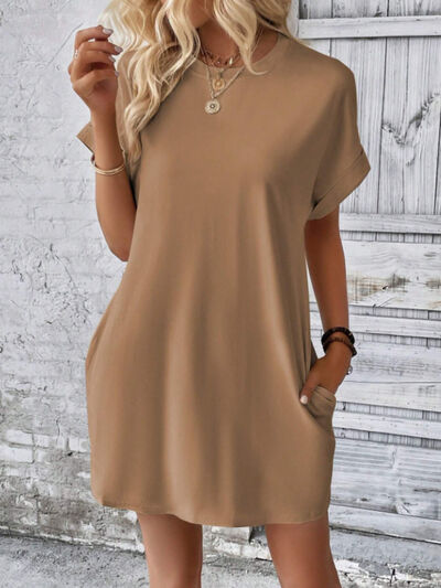 Short Sleeve Mini Tee Dress with Pockets - Trendy by Luna