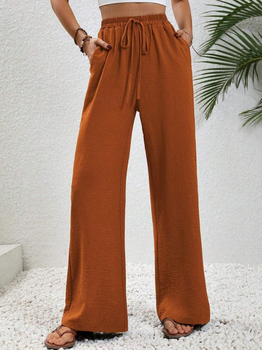 Wide Leg Drawstring Pants - Trendy by Luna