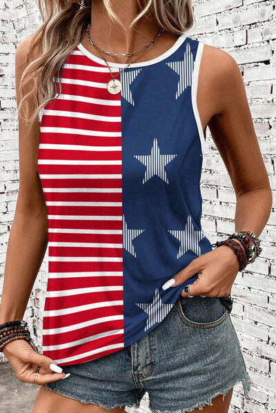 US Flag Round Neck Tank - Trendy by Luna