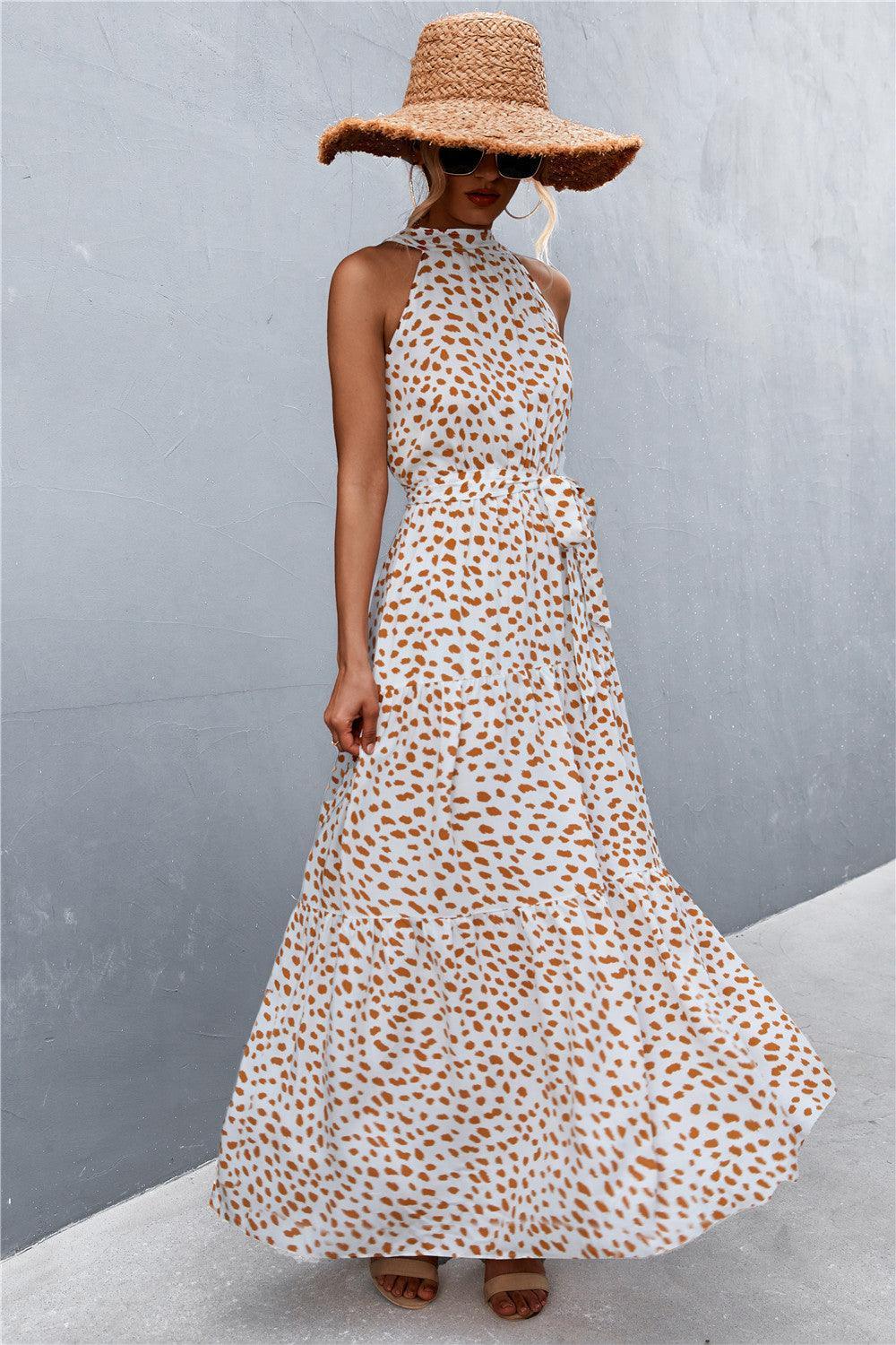 Printed Sleeveless Tie Waist Maxi Dress - Trendy by Luna