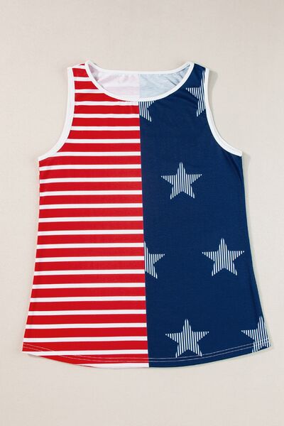 US Flag Round Neck Tank - Trendy by Luna