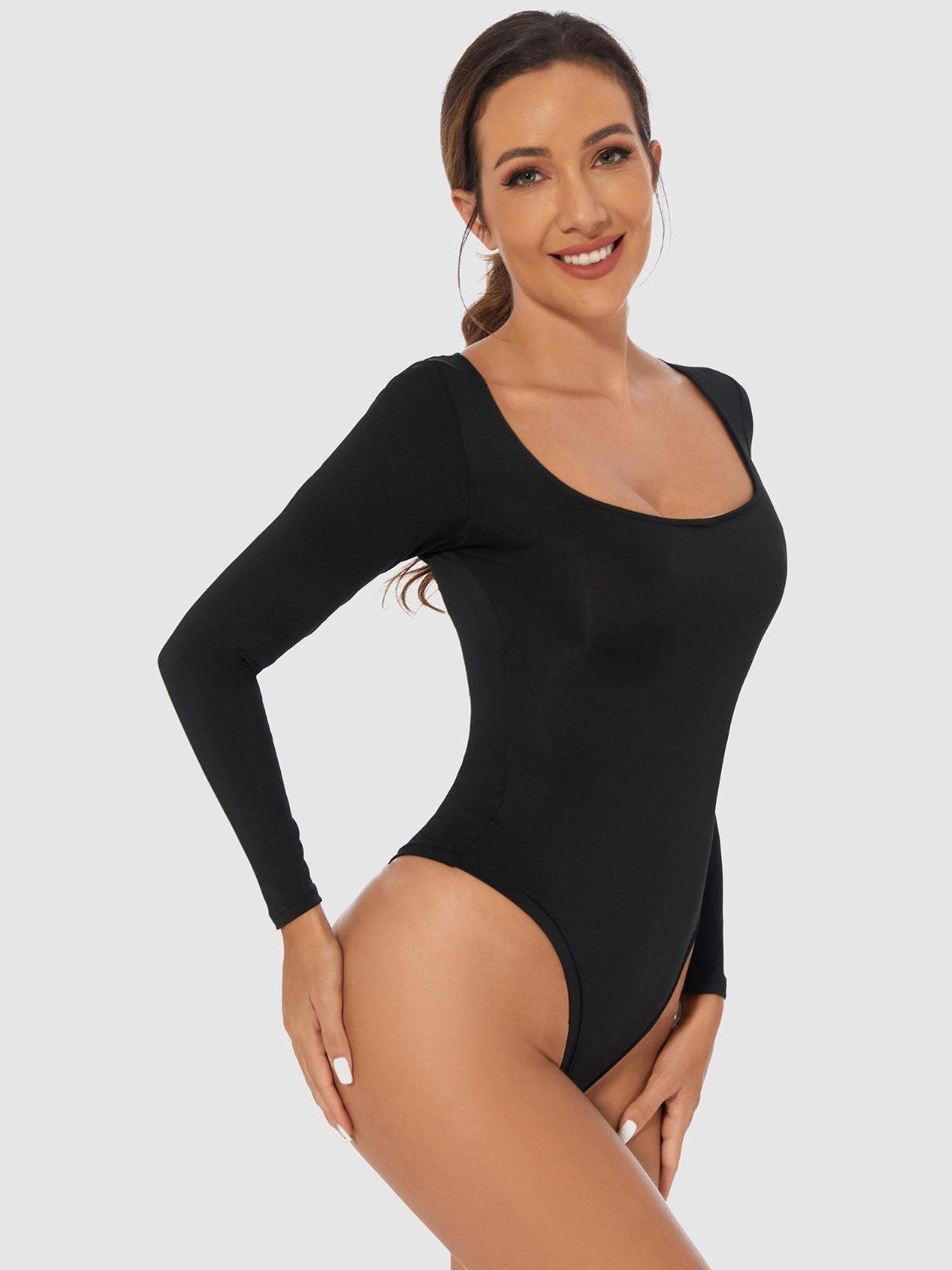 Full Size Scoop Neck Long Sleeve Bodysuit - Trendy by Luna