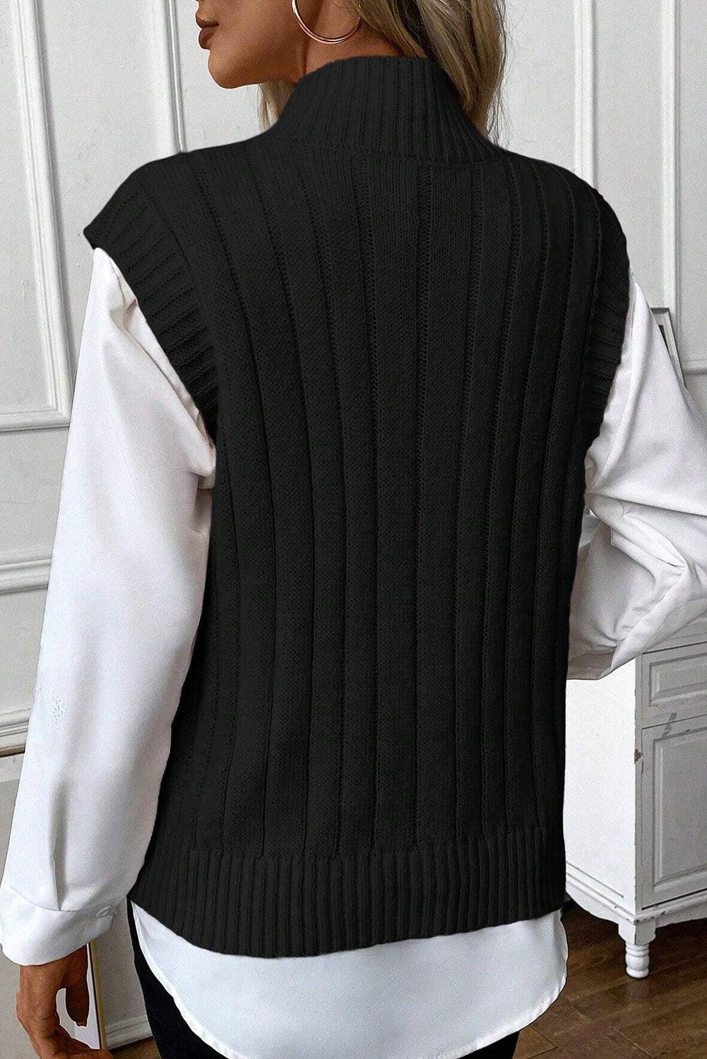 Trendy Cable-Knit Mock Neck Sweater Vest - Trendy by Luna