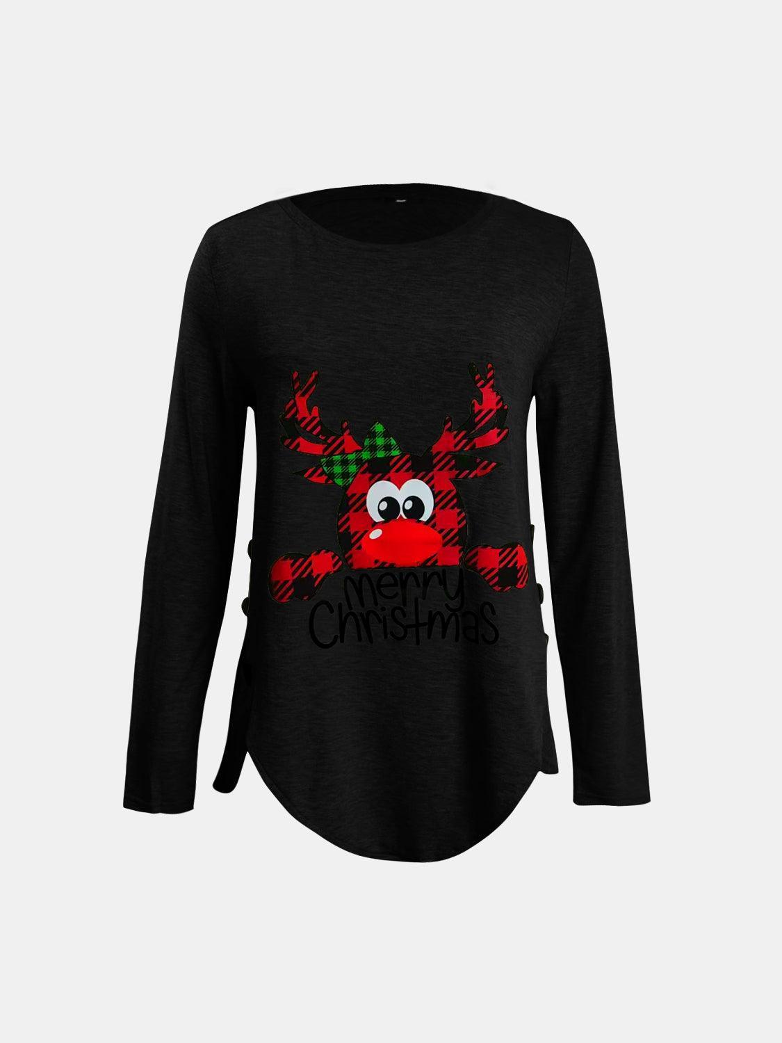 Full Size Reindeer Round Neck Long Sleeve T-Shirt - Trendy by Luna