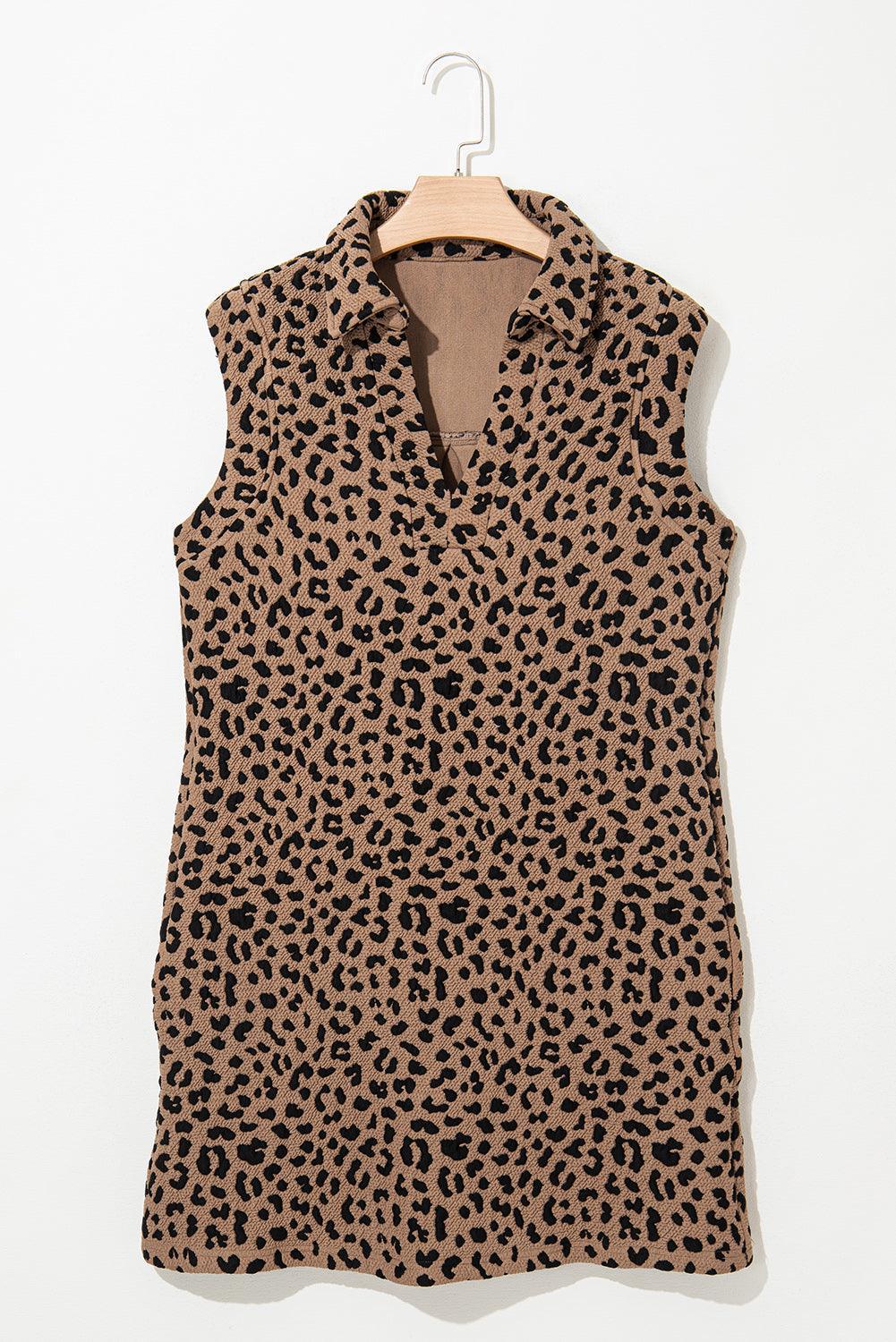 Leopard Johnny Collar Sleeveless Mini Dress - Trendy by Luna