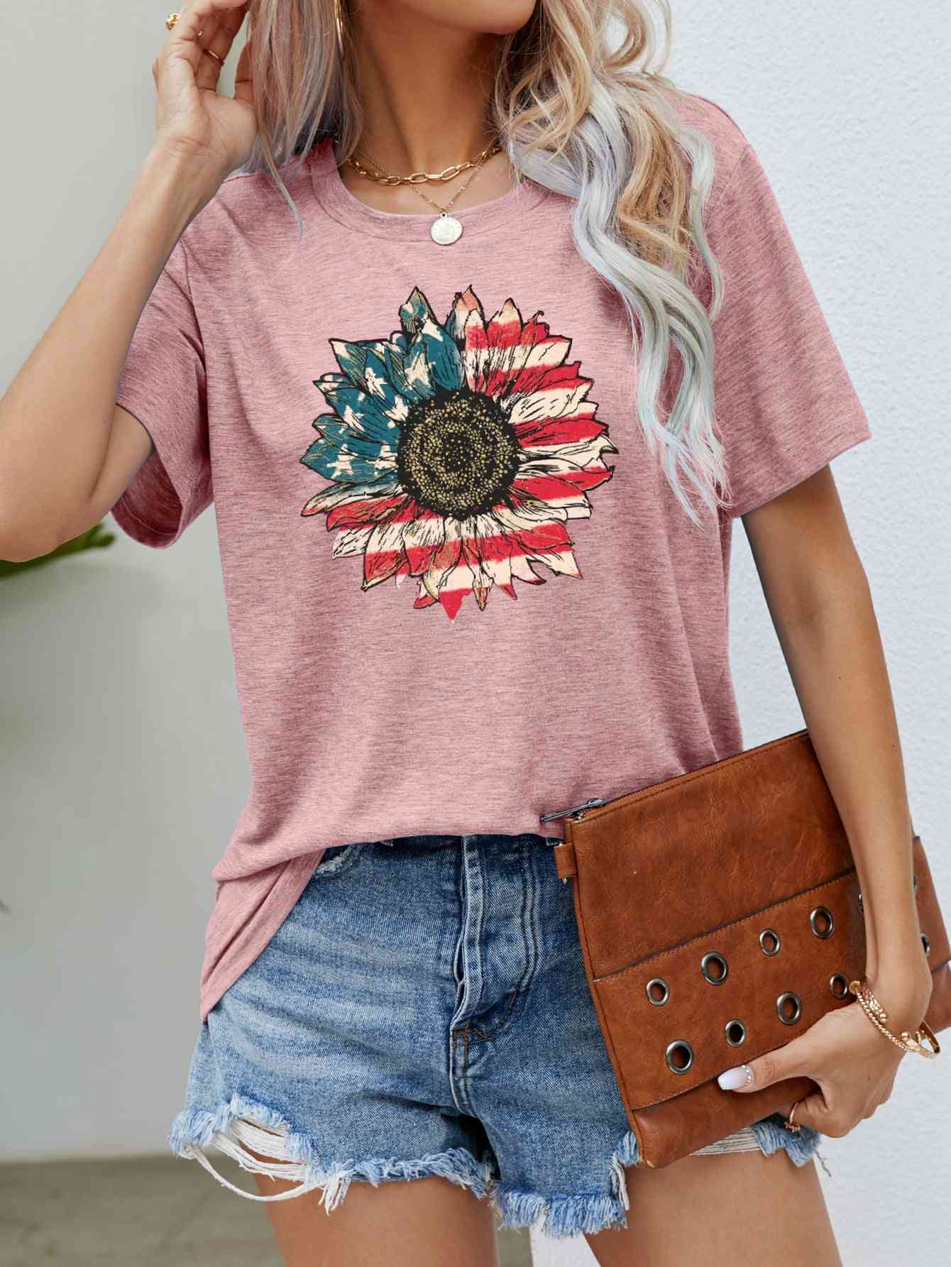 US Flag Flower Graphic Tee - Trendy by Luna