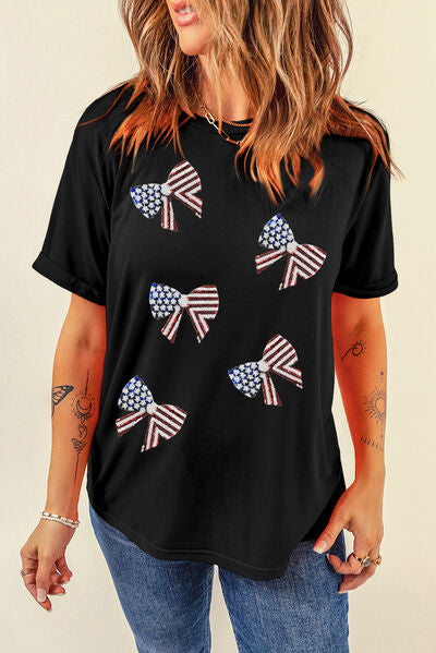 US Flag Round Neck Short Sleeve T-Shirt - Trendy by Luna