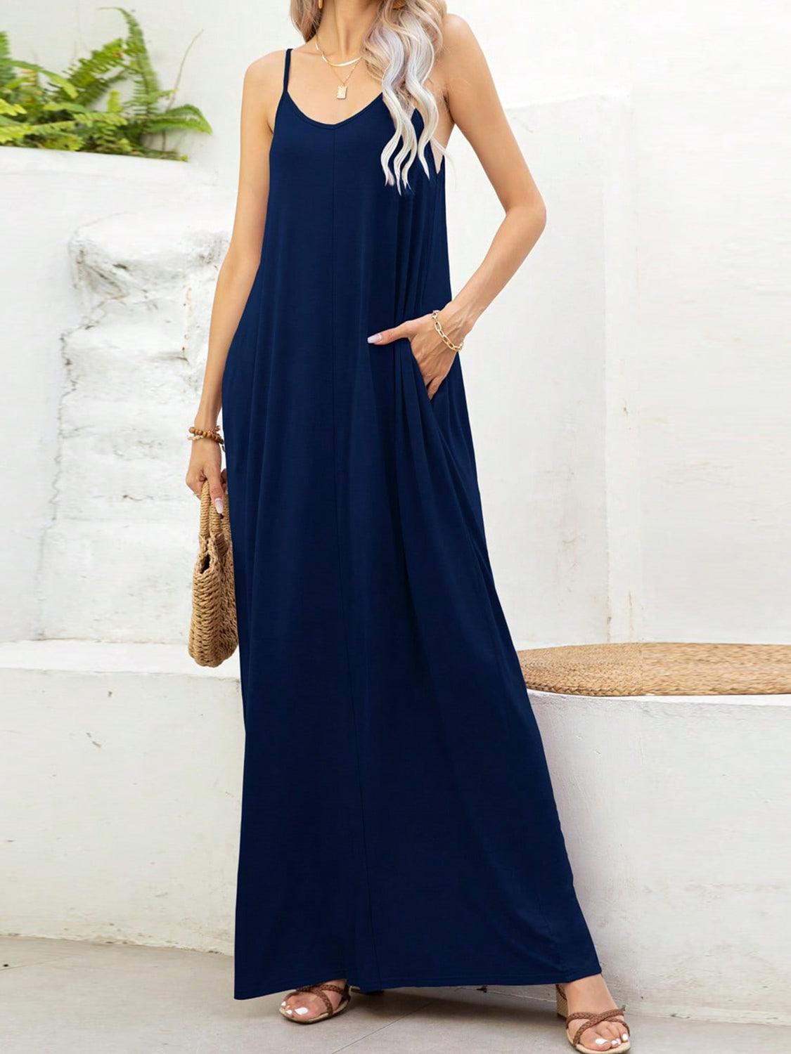 V-Neck Maxi Cami Dress with Pockets - Trendy by Luna