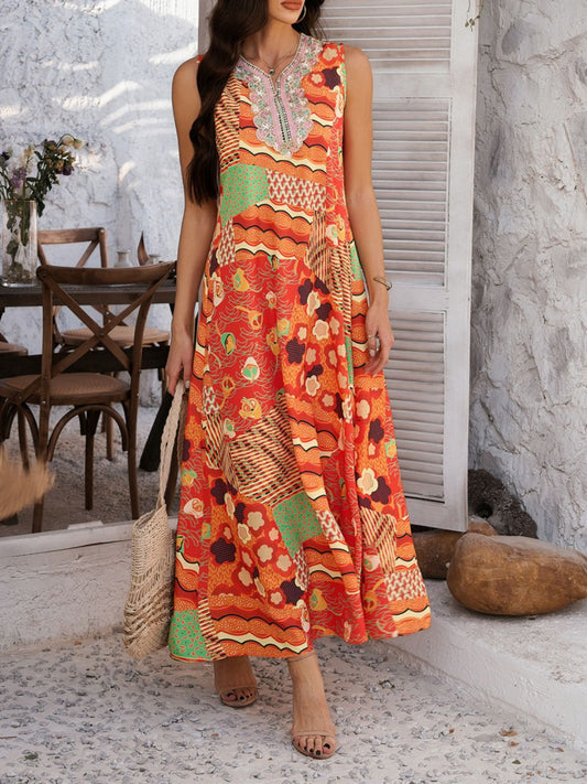 Devine Printed Sleeveless Maxi Dress - Trendy by Luna