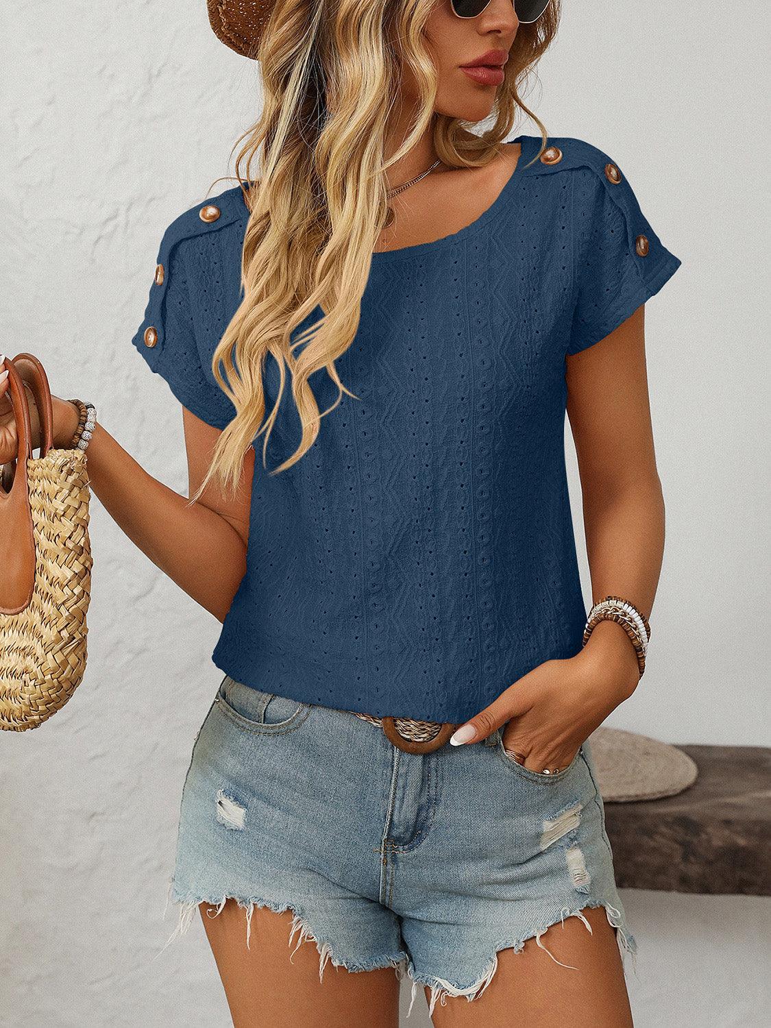 Round Neck Short Sleeve Top - Trendy by Luna