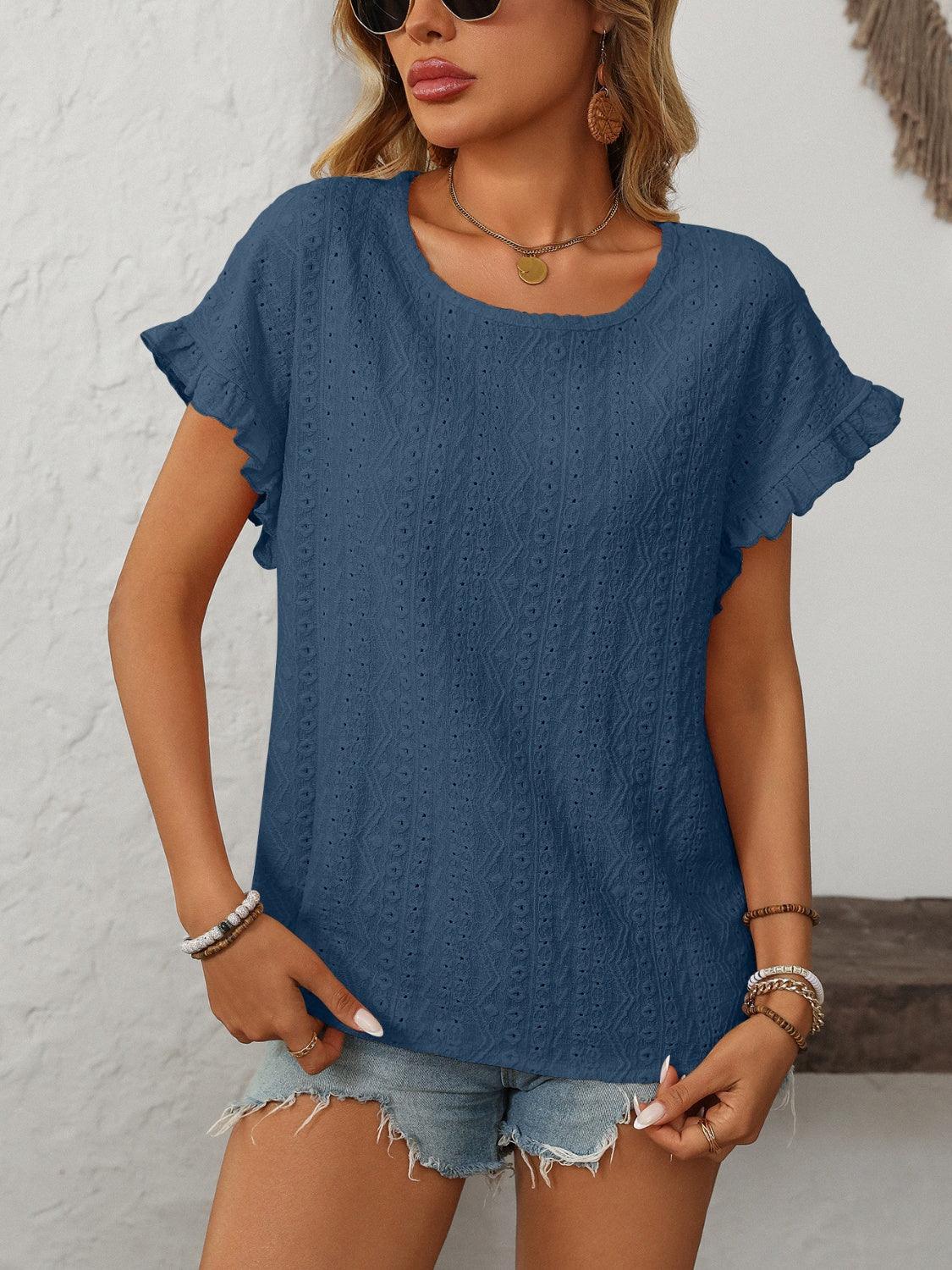 Round Neck Short Sleeve Top - Trendy by Luna