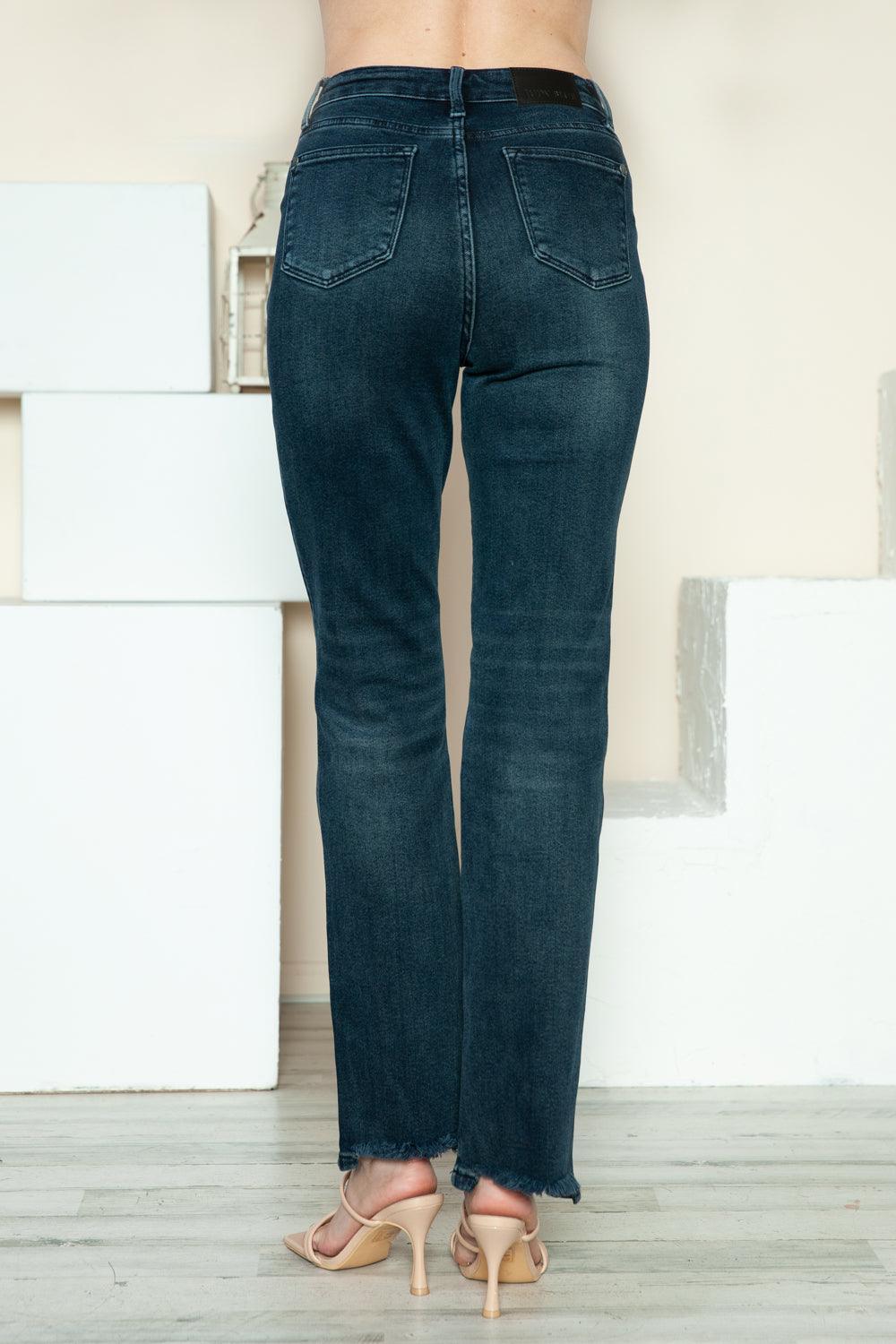 Button Fly Hem Destroy Straight Jeans - Trendy by Luna