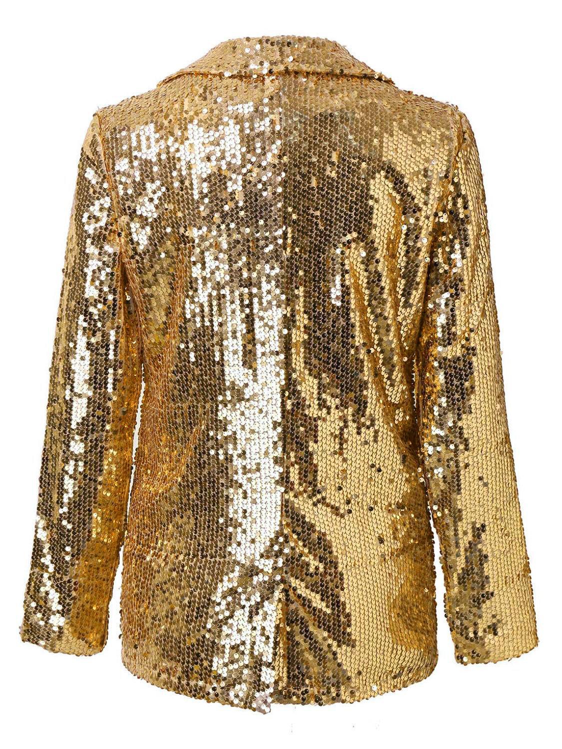 Sequin Lapel Collar Long Sleeve Blazer - Trendy by Luna