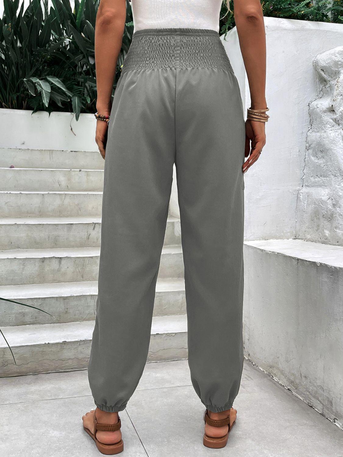 Smocked High Rise Joggers with Pockets - Trendy by Luna