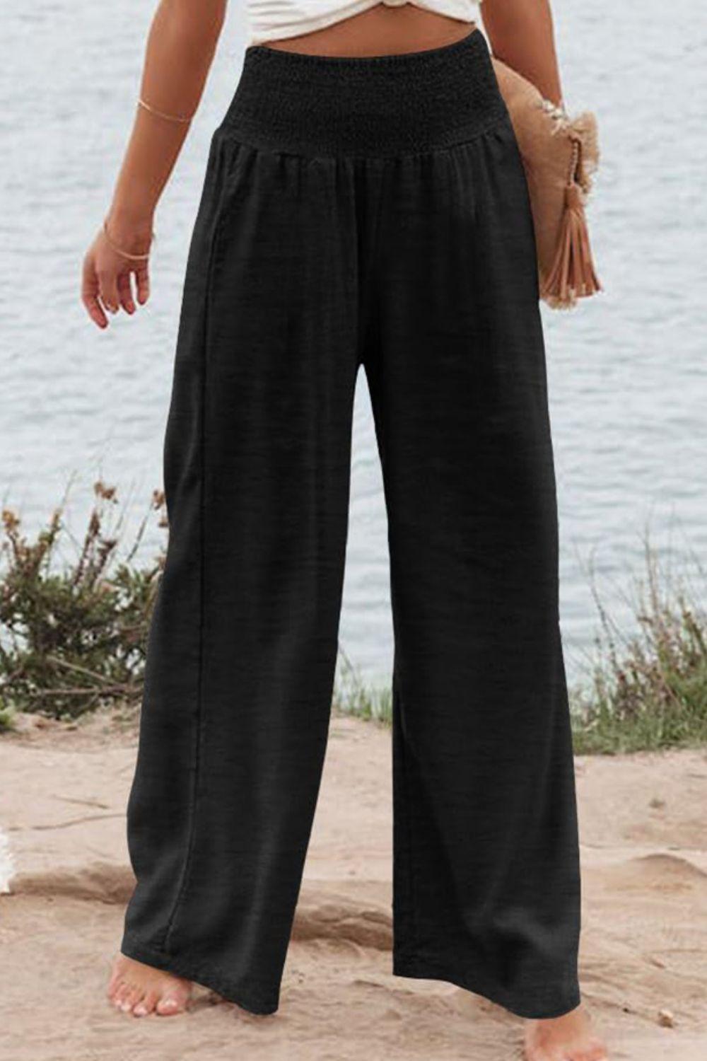 Plus Size Smocked High Waist Wide Leg Pants - Trendy by Luna