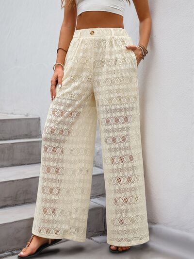 Decorative Button Wide Leg Pants - Trendy by Luna