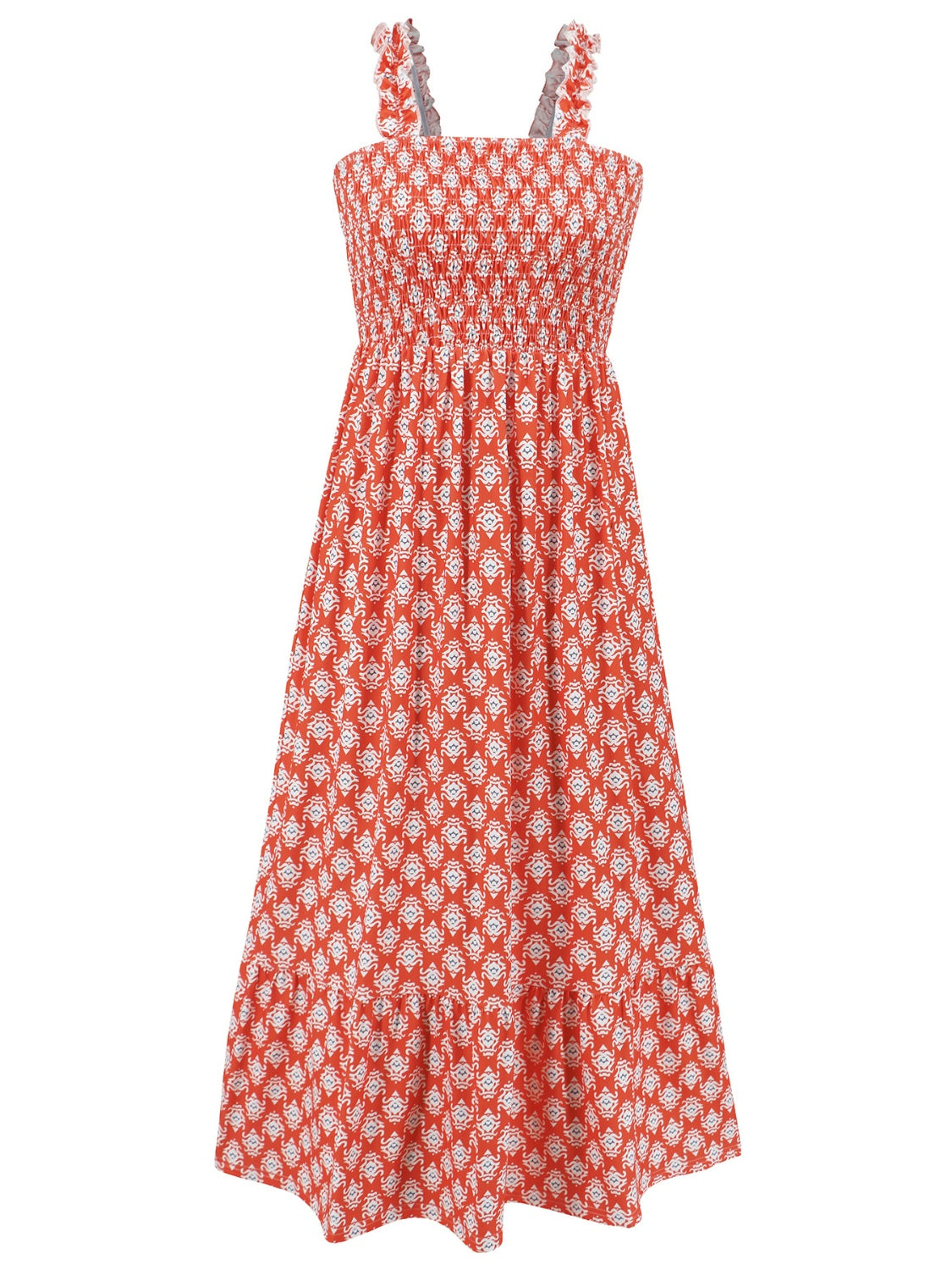 Smocked Printed Square Neck Sleeveless Dress - Trendy by Luna