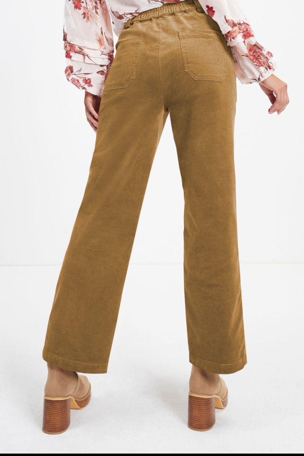 Half Elastic Waist Straight Pants - Trendy by Luna