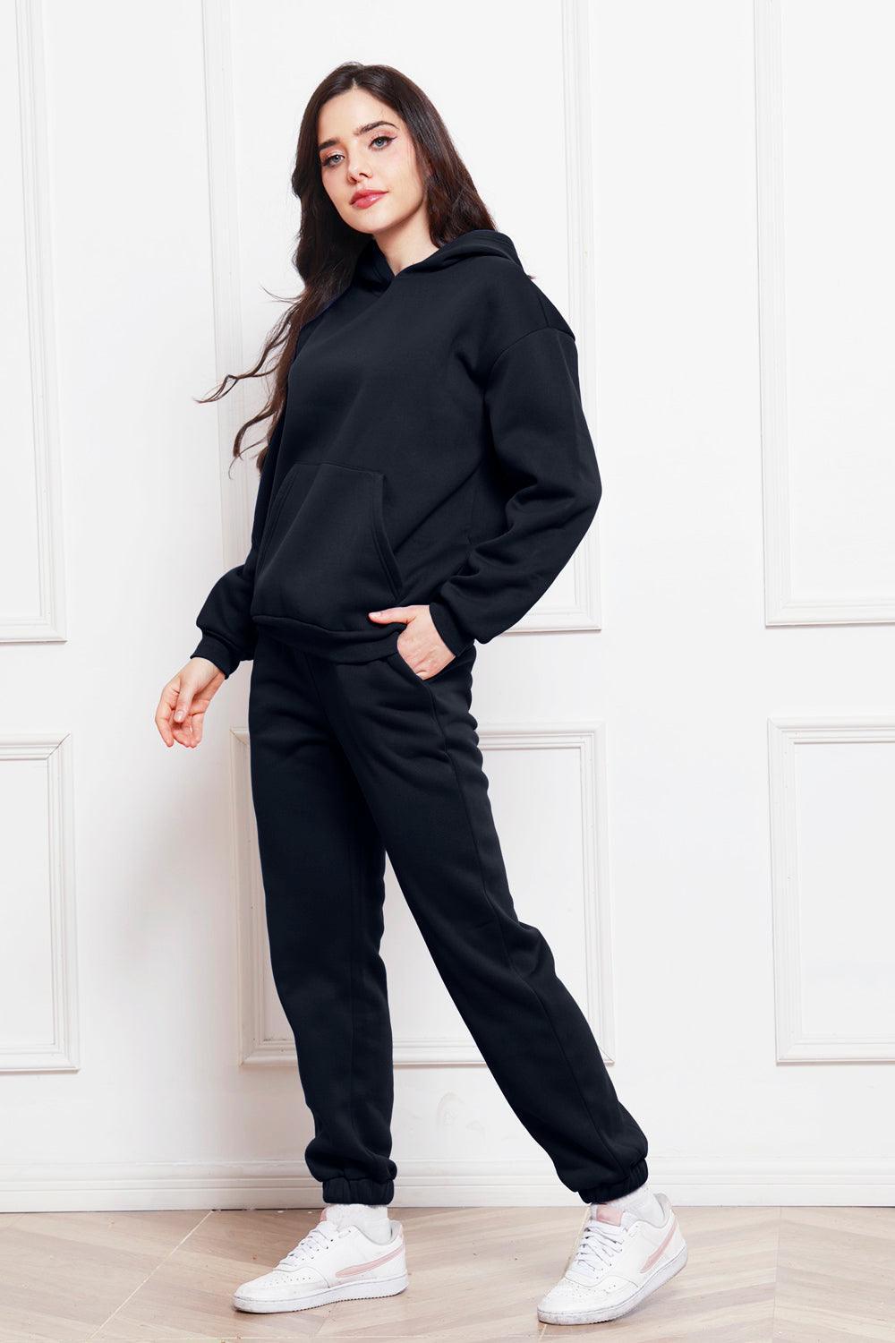 Drop Shoulder Long Sleeve Hoodie and Pants Set - Trendy by Luna