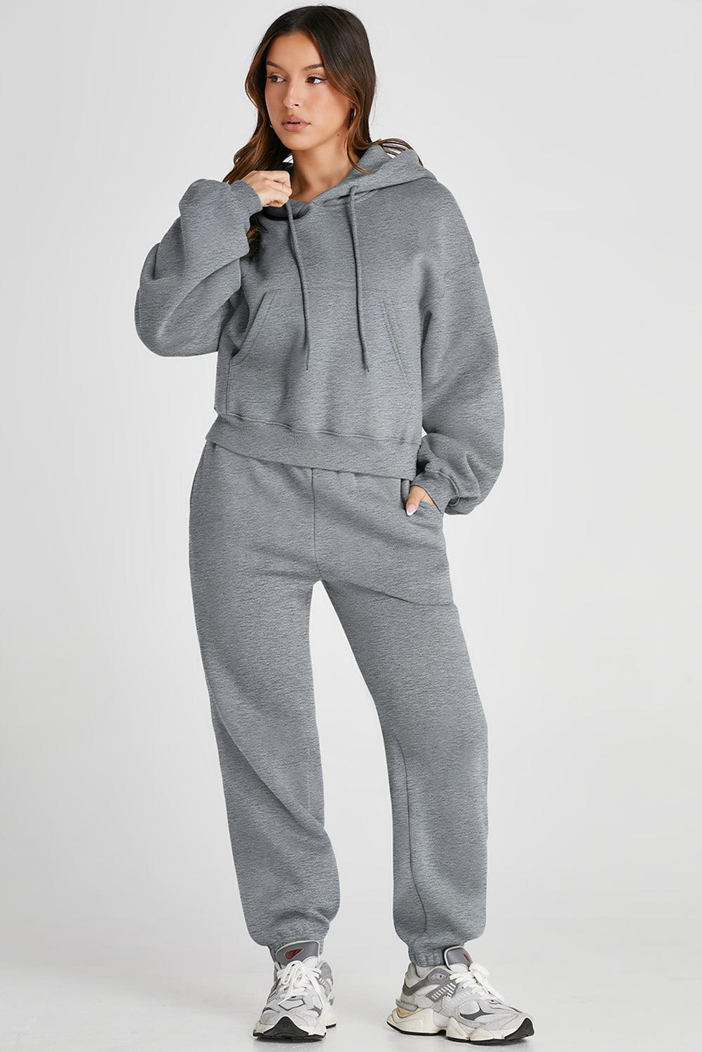 Dropped Shoulder Hooded Top and Pants Active Set - Trendy by Luna