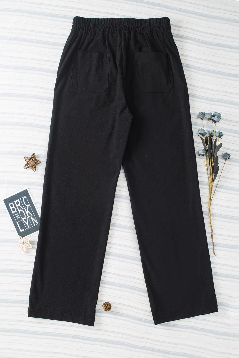 Half Elastic Waist Straight Pants - Trendy by Luna