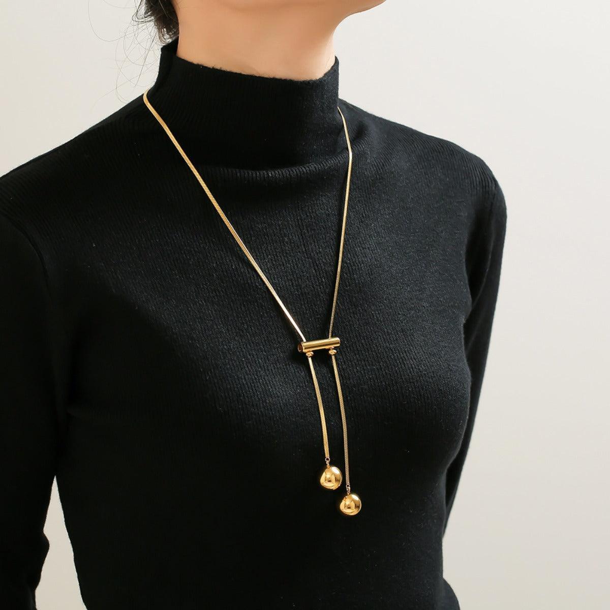 18K Gold-Plated Titanium Steel Hollow Bead Necklace - Trendy by Luna