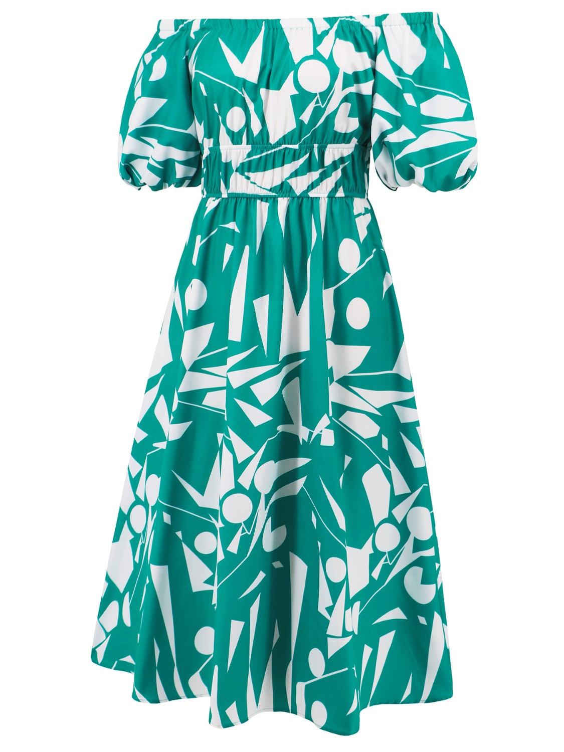 Printed Off-Shoulder Balloon Sleeve Dress - Trendy by Luna