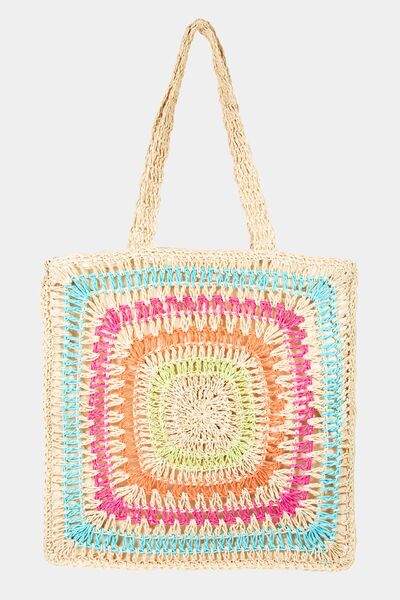 Fame Rainbow Crochet Knit Tote Bag - Trendy by Luna