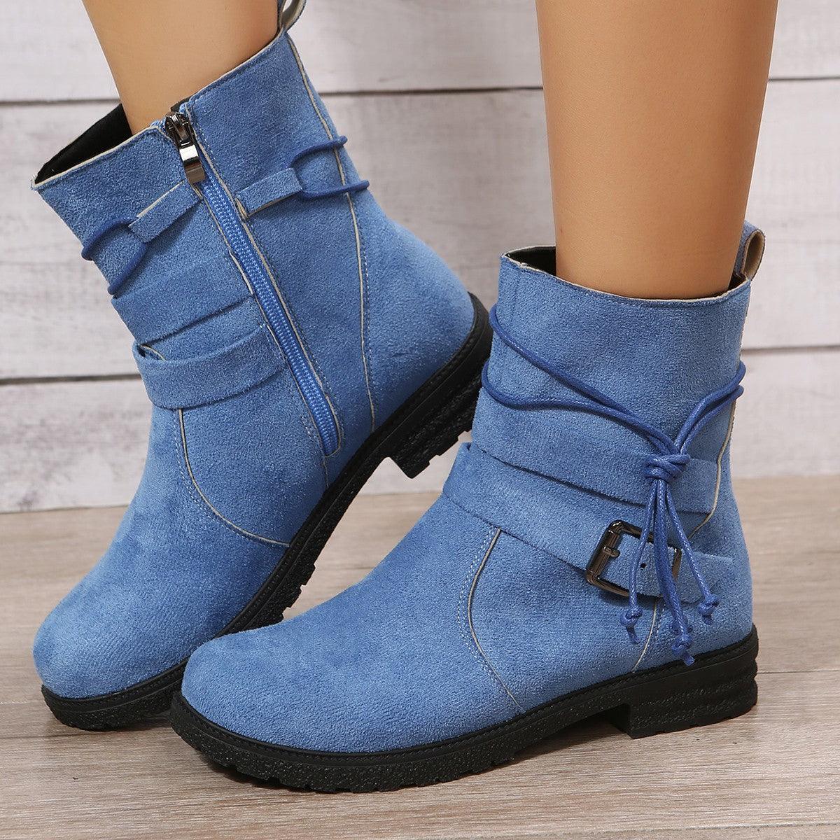 Suede Side Zip Round Toe Boots - Trendy by Luna