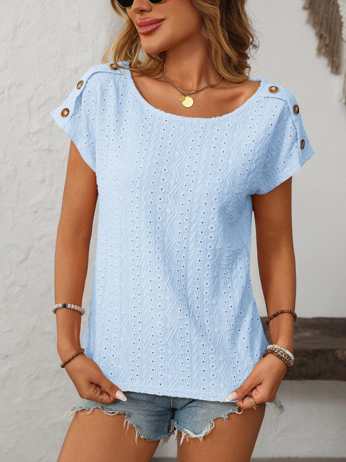 Round Neck Short Sleeve Top - Trendy by Luna