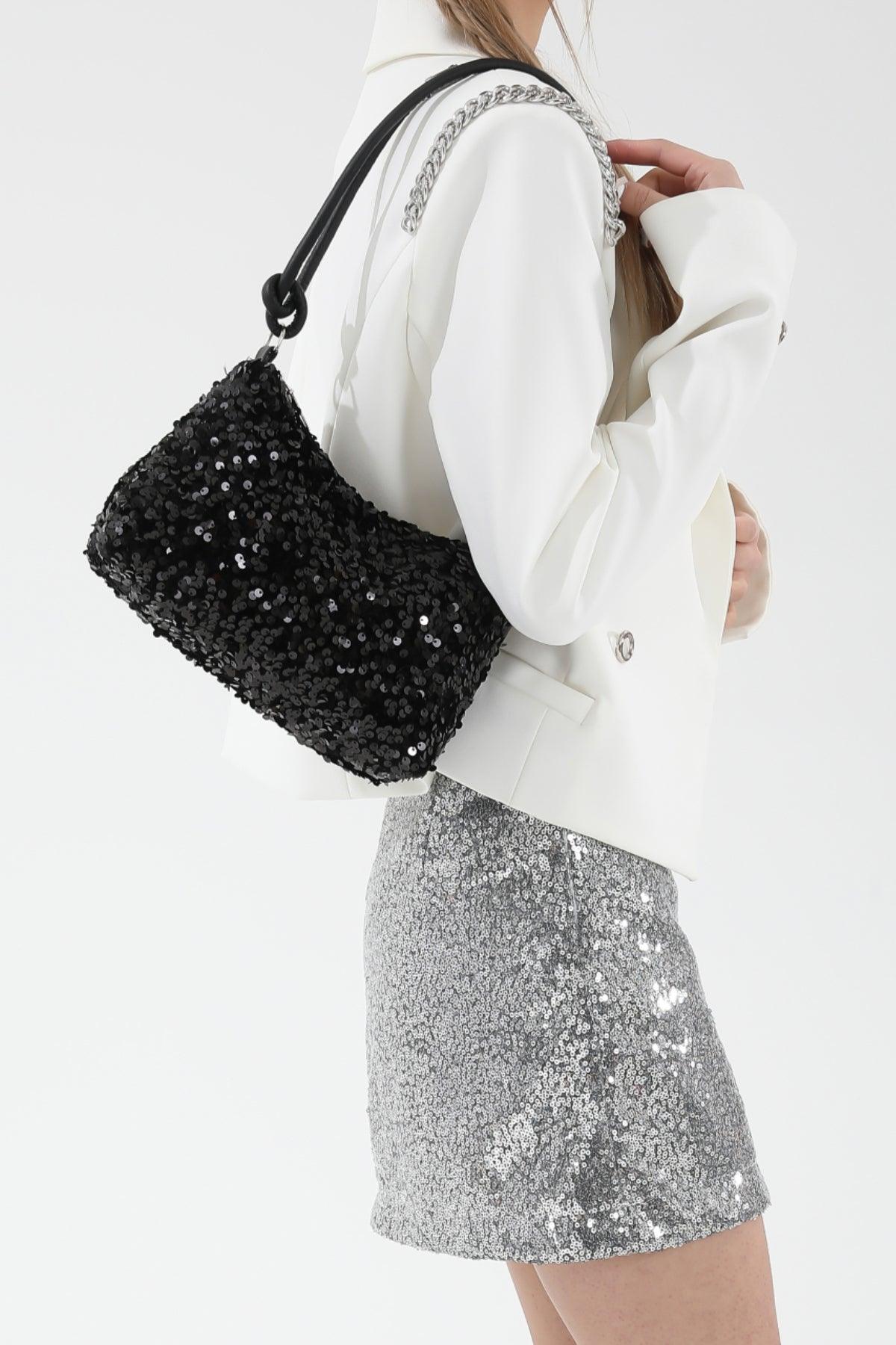 Sequin Double Strap Shoulder Bag - Trendy by Luna