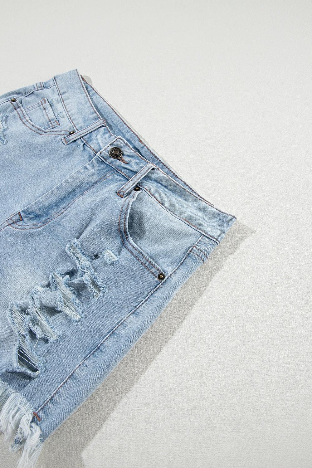 Distressed Raw Hem Denim Shorts - Trendy by Luna