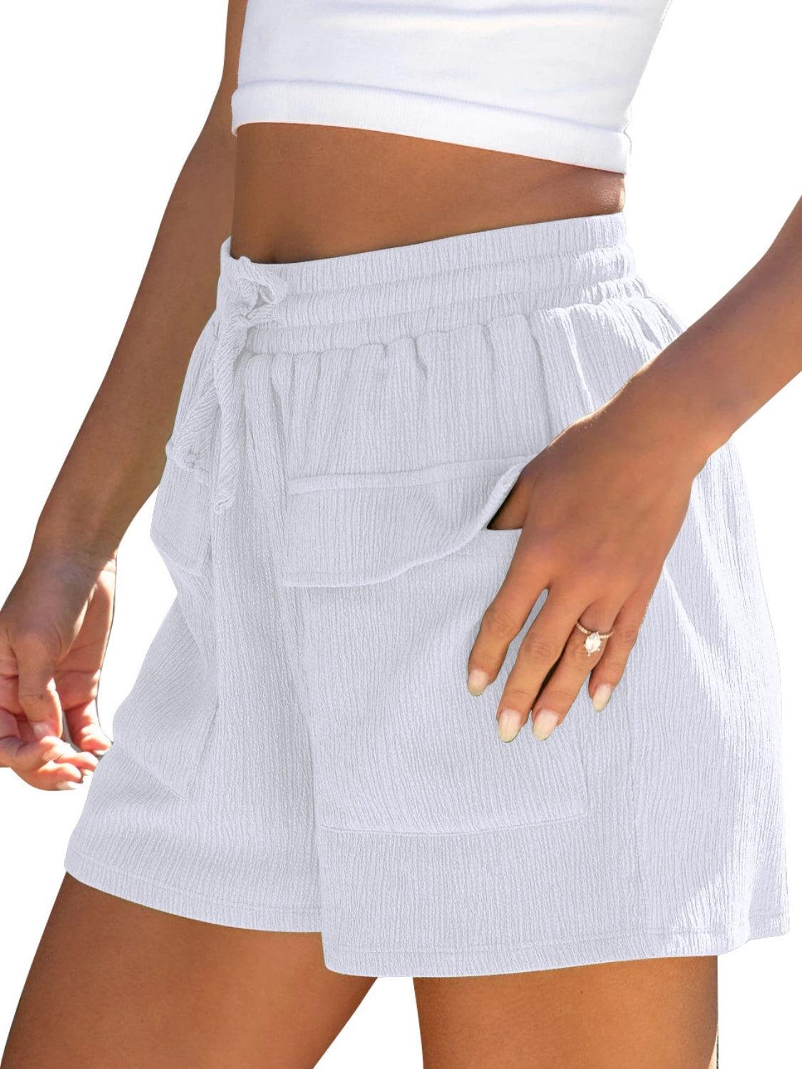 Drawstring High Waist Shorts with Pockets - Trendy by Luna