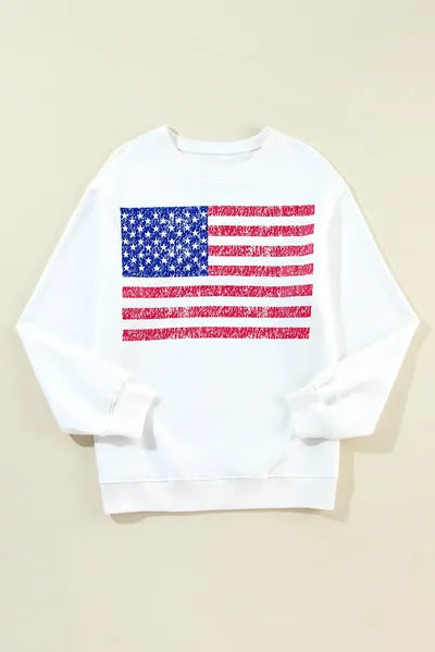 US Flag Round Neck Long Sleeve Sweatshirt - Trendy by Luna