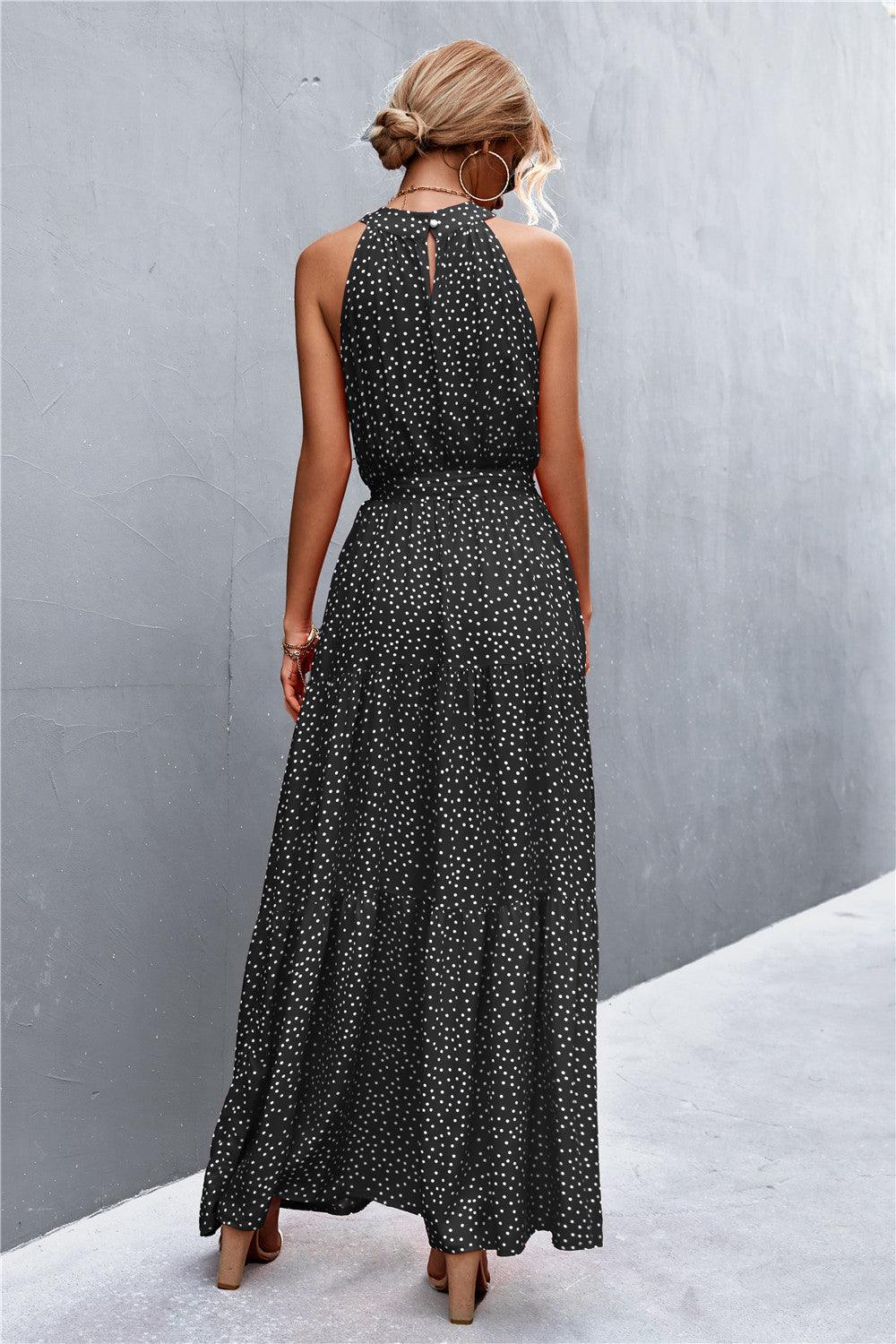 Printed Sleeveless Tie Waist Maxi Dress - Trendy by Luna