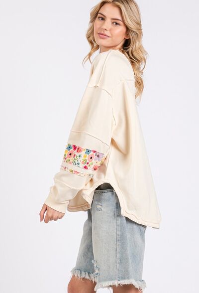 Daisy Patch Applique Long Sleeve Sweatshirt - Trendy by Luna