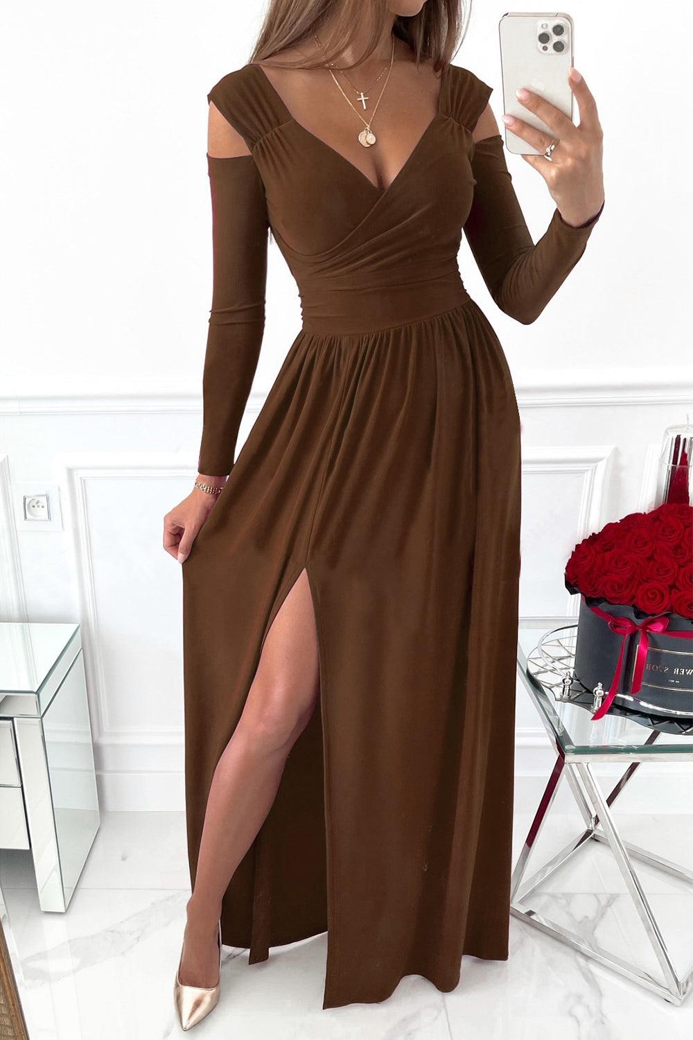 Slit Surplice Long Sleeve Maxi Dress - Trendy by Luna