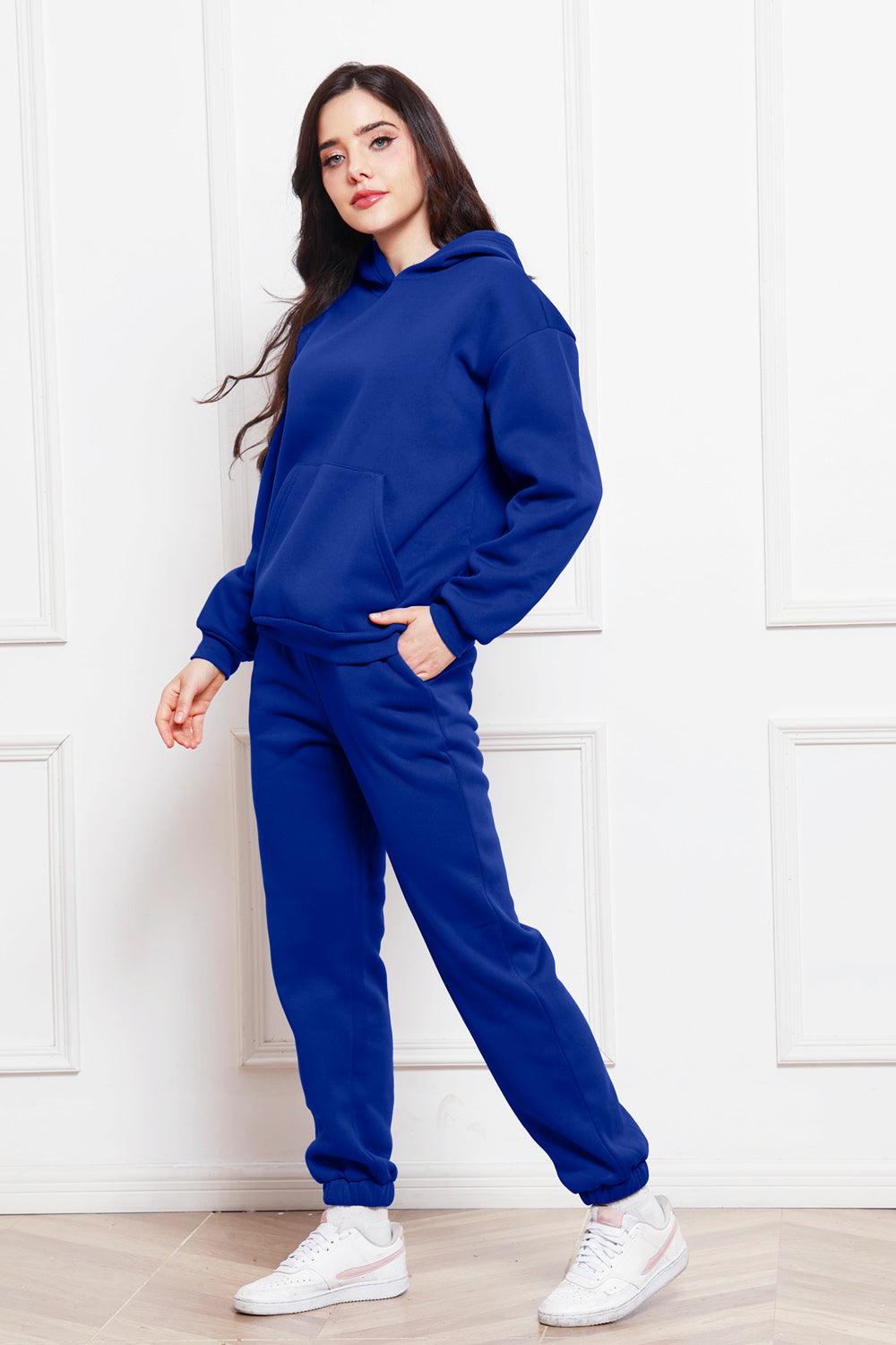 Drop Shoulder Long Sleeve Hoodie and Pants Set - Trendy by Luna