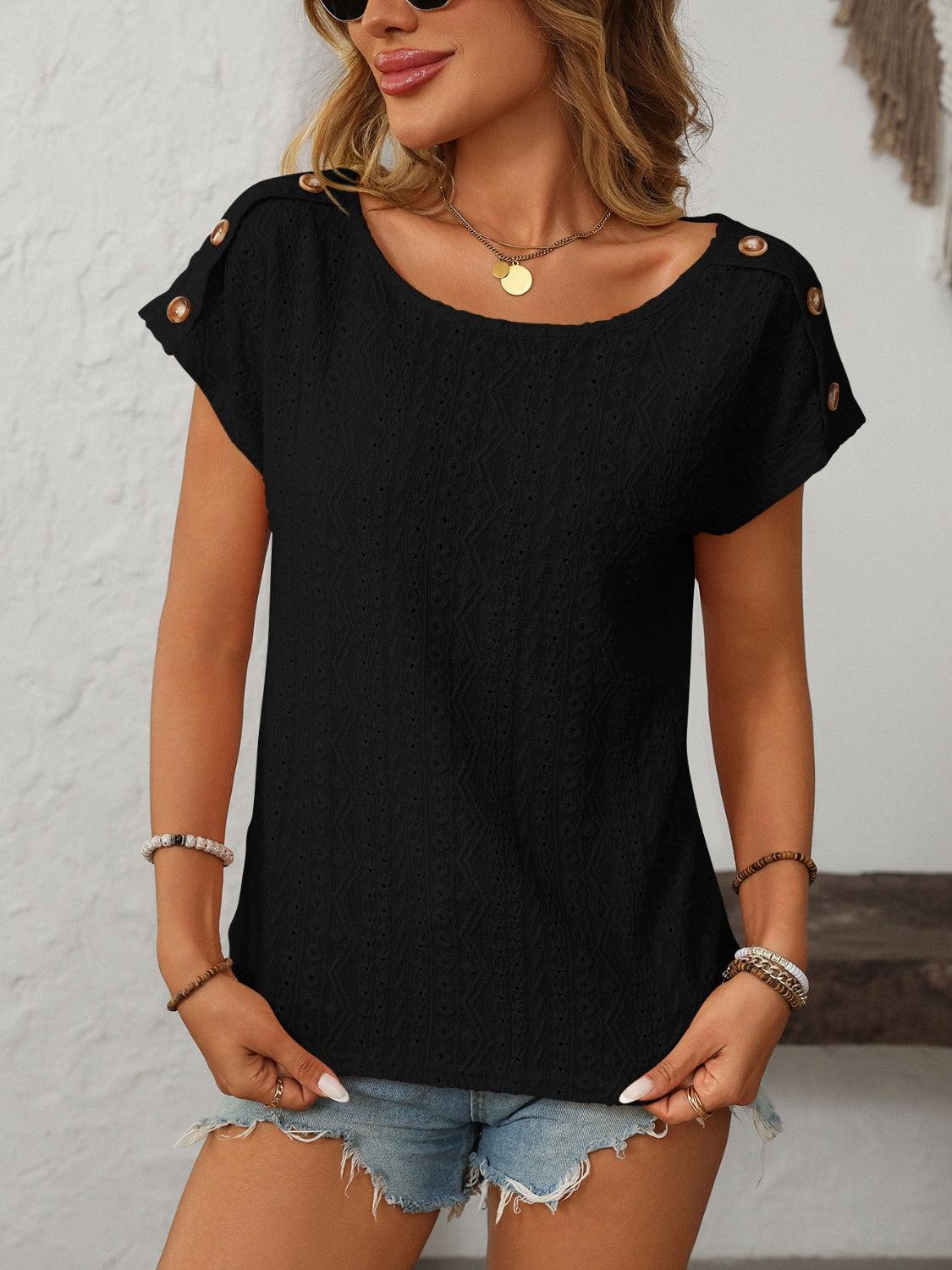 Round Neck Short Sleeve Top - Trendy by Luna