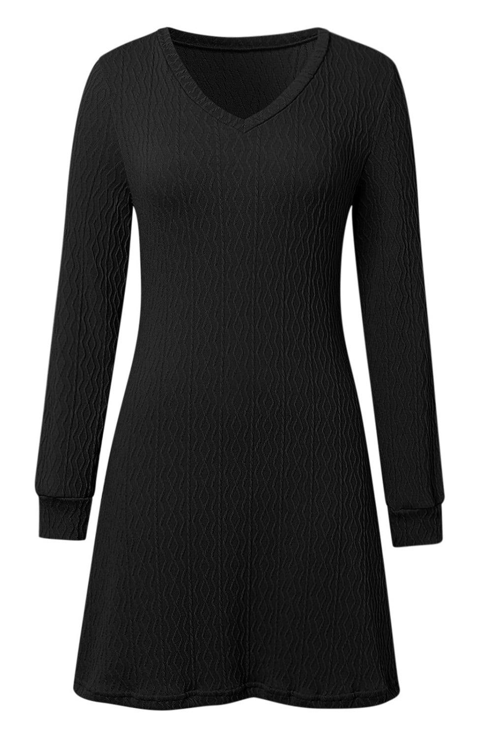 Texture V-Neck Long Sleeve Dress - Trendy by Luna