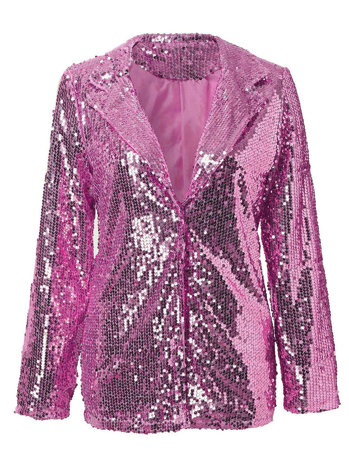 Sequin Lapel Collar Long Sleeve Blazer - Trendy by Luna