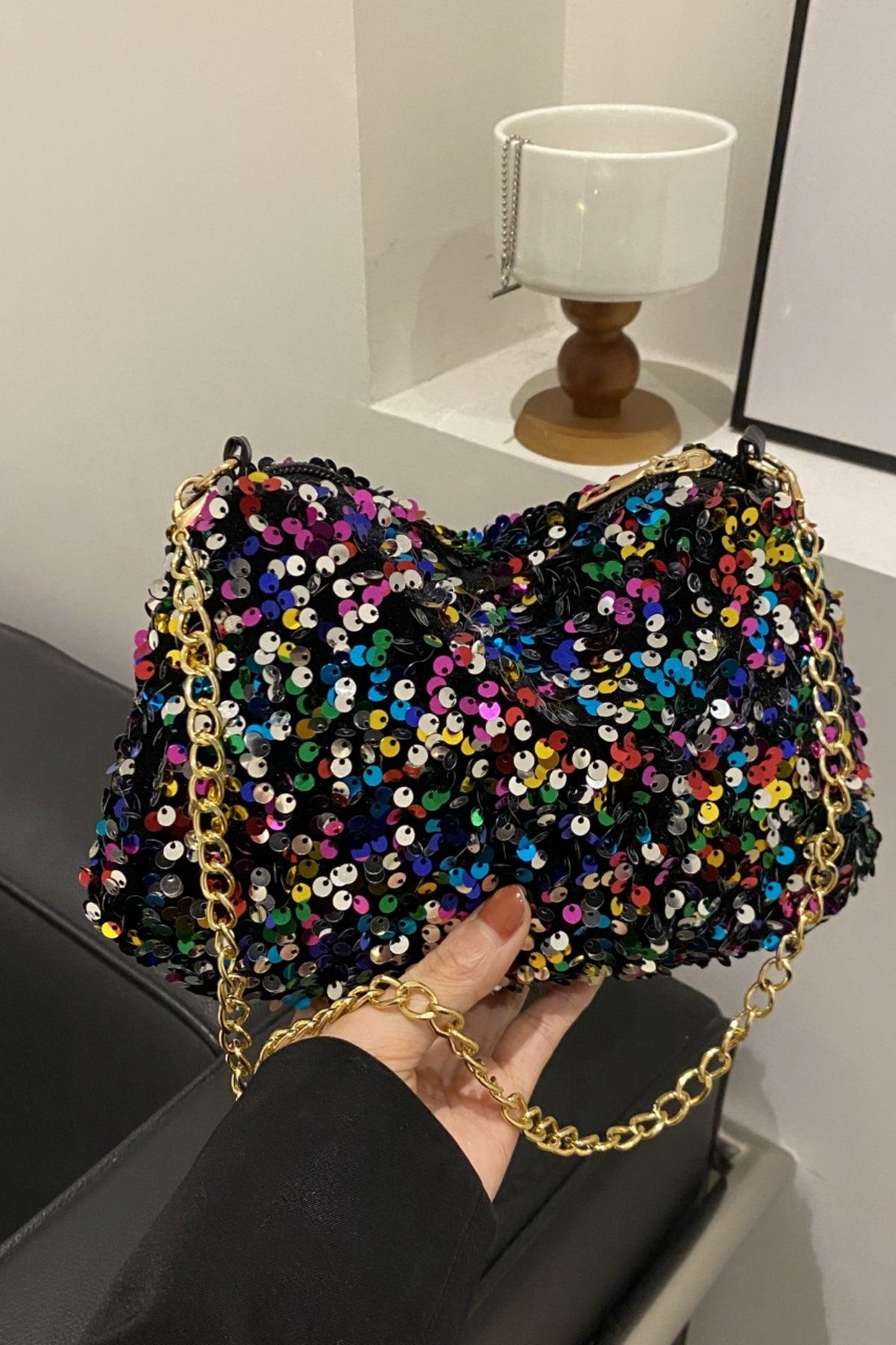 Sequin Removable Strap Shoulder Bag - Trendy by Luna