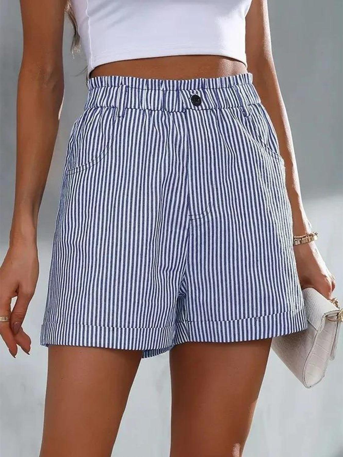 Full Size High Waist Striped Shorts - Trendy by Luna