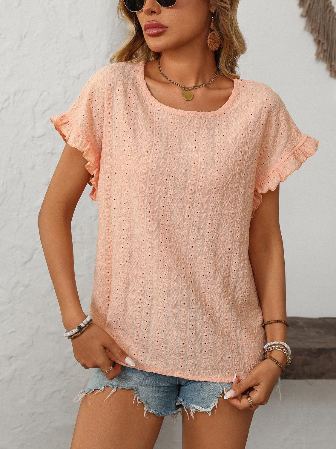 Round Neck Short Sleeve Top - Trendy by Luna