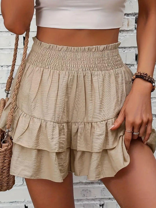 Smocked Layered Shorts - Trendy by Luna