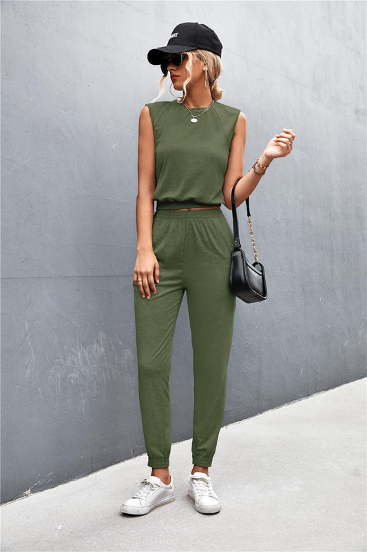 Sleeveless Top and Joggers Set - Trendy by Luna